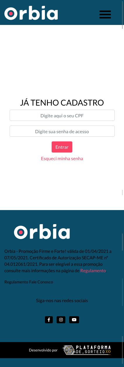 Promoção Orbia Firme e Forte - Mobile